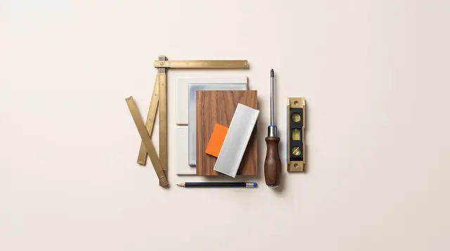 Premium trade tools and a brass folding ruler on warm paper, evoking fair London kitchen pricing